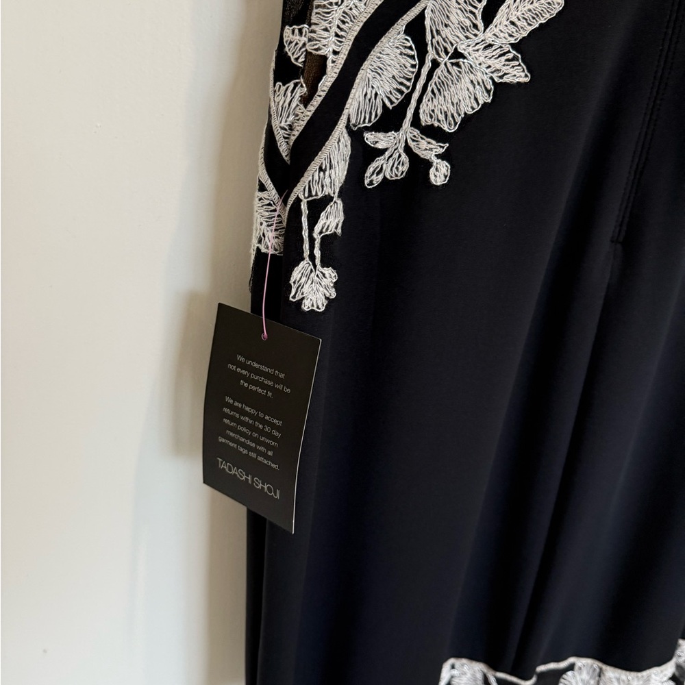 Tadashi Shoji Black Maxi Dress with White Floral Embroidery - Picture 8 of 9